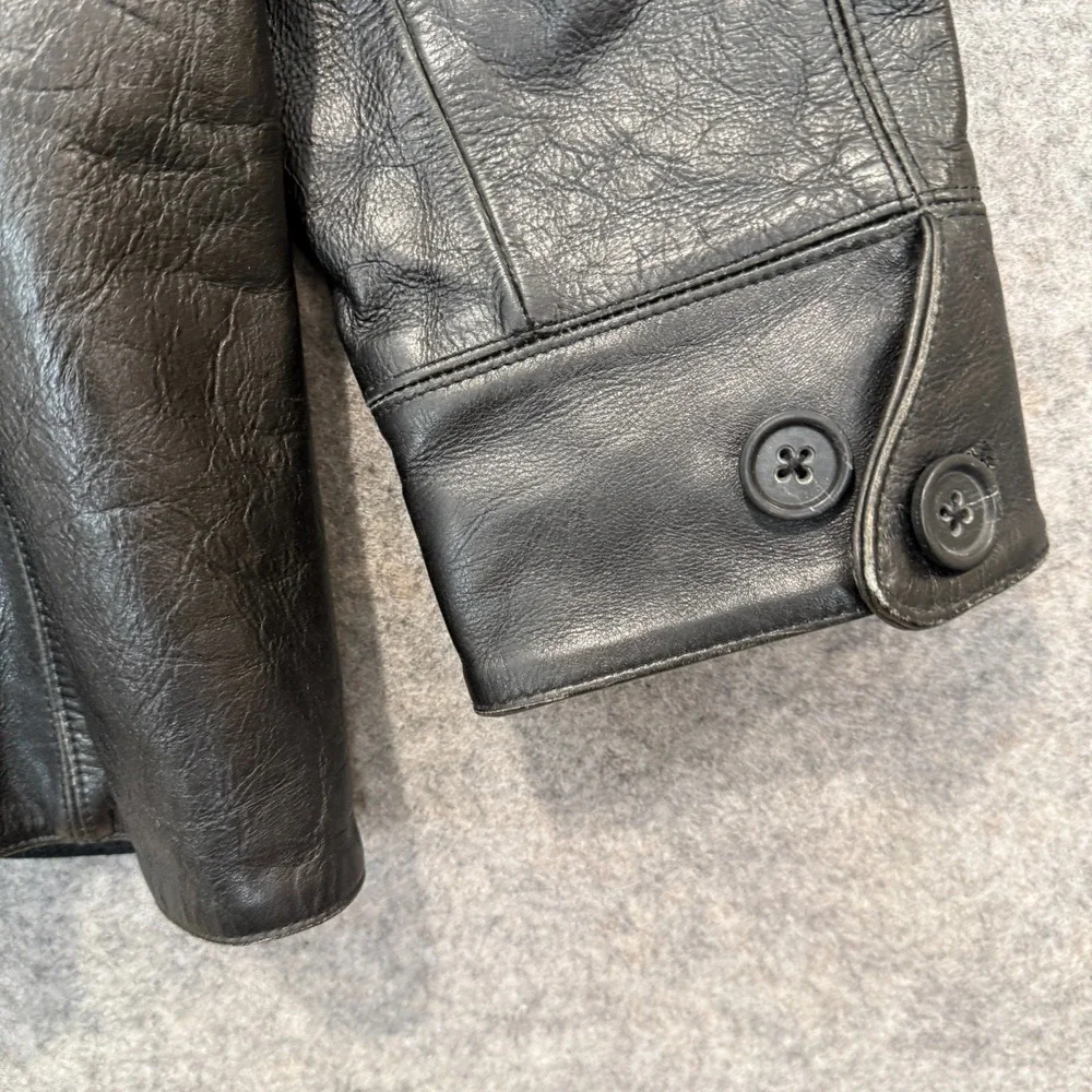 Banana Republic 100% Leather Blazer Jacket‎ Mens Large Chore Lined Black Limited